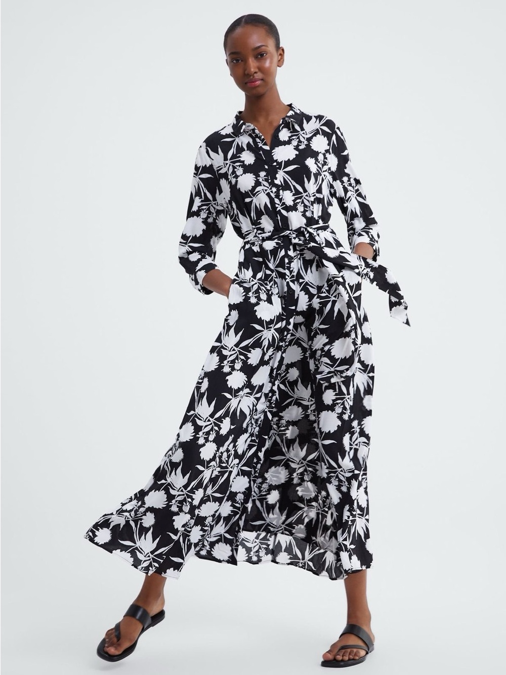 ZARA | Floral Prints Button Down Maxi Dress